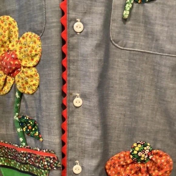 Chambray Blouse Floral Applique Vintage Big Mac by JC Penny‎ Large - Picture 10 of 10